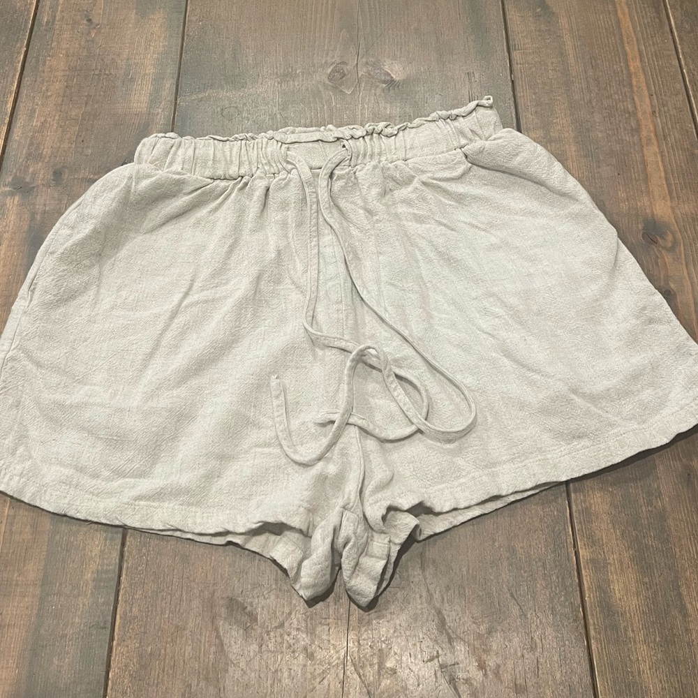 Polly Women’s Ivory Cream Linen Blend Elastic Waist Summer Shorts Size: 0